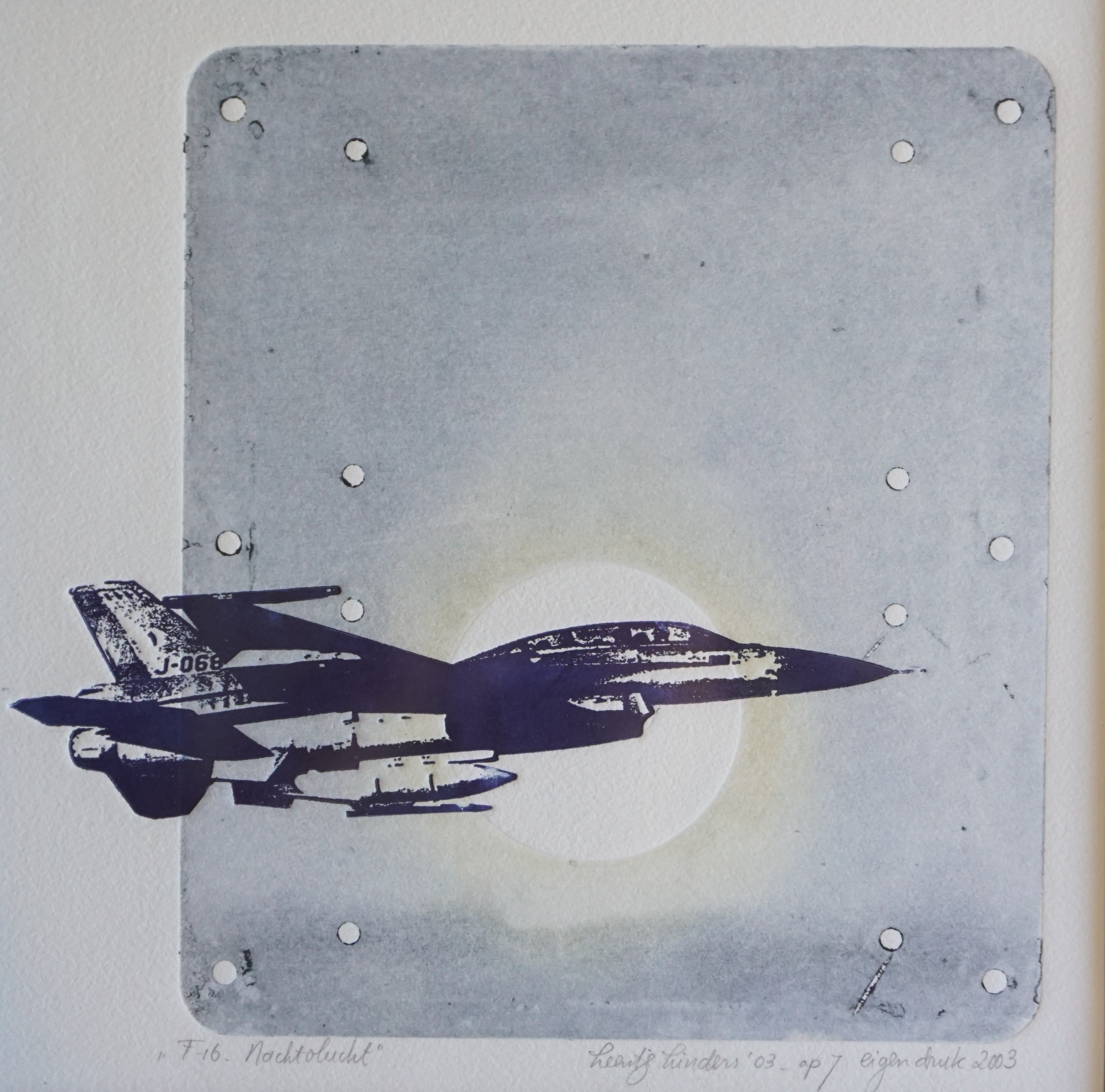 Leentje Linders - Ets - F-16 nachtvlucht - 2003 - 2 werken kopen? Bied vanaf 100!