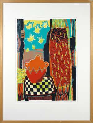 Diana van Hal - Linosnede, The view - Ingelijst verkocht voor € 35!