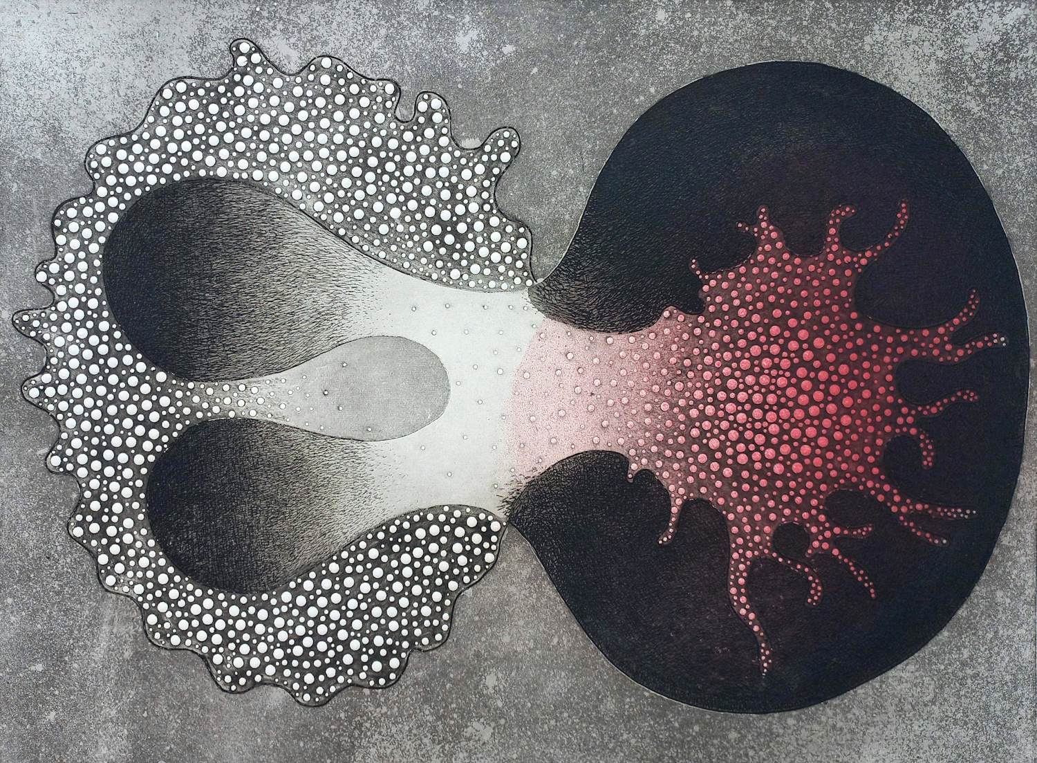 Harry van Kruiningen - Eerste ontstaan primitieve DNA strengen, kleurenets met reliëf verkocht voor € 150!