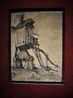 Dirk Kruizinga - oprichter "de Brug" - Grote Houtskool tekening "Weide Molen" gesigneerd kopen? Bied vanaf 10!