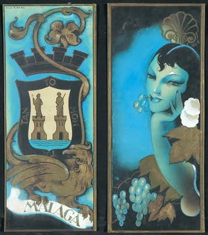 Paco Ribera - Gouache, Twee reclametekeningen Malaga kopen? Bied vanaf 1!