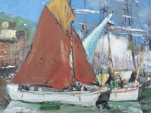 Frederik Amalius van Oostveen - Haven (Denemarken?) | Fraai olieverfschilderij kopen? Bied vanaf 100!