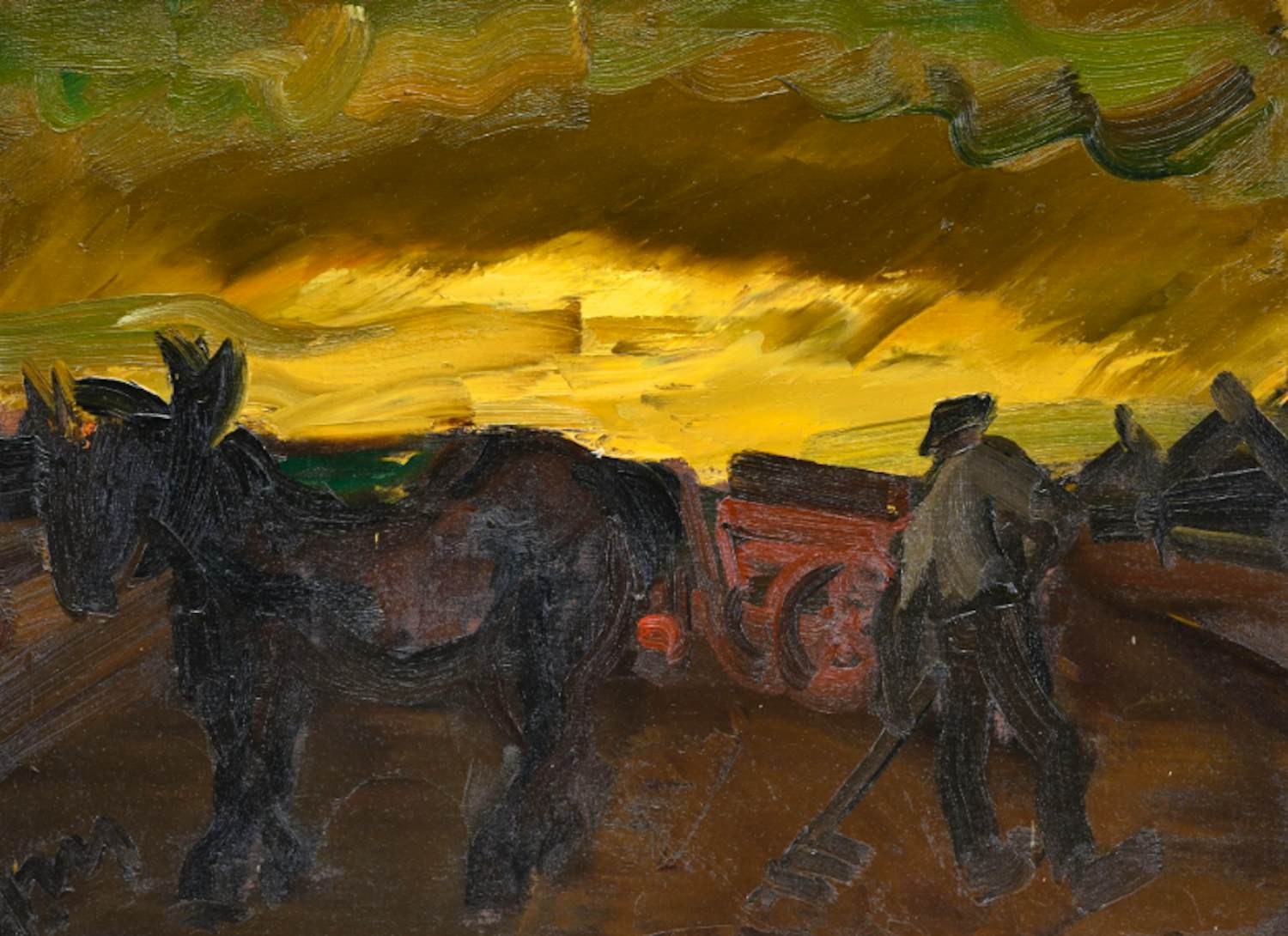 Hubert Malfait - schilderij - Titel: boer met paard - handgesigneerd - ingelijst kopen? Bied vanaf 2800!