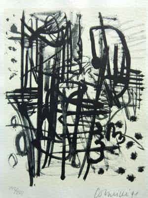 Corneille - ABSTRACTIE / ZW-W LITHO / 30x21cm / SIG / 1991 verkocht voor € 85!