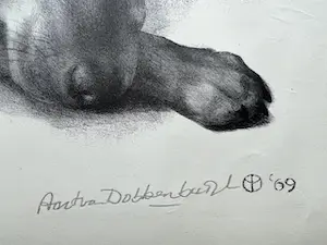 Aart van Dobbenburgh - handgesigneerde litho | 'Rustende hond' | 1969 kopen? Bied vanaf 50!