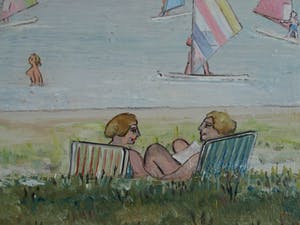 Niet of onleesbaar gesigneerd - Olieverf op paneel , “Strand Muiderberg” – gesigneerd & ingelijst - 1989 kopen? Bied vanaf 10!