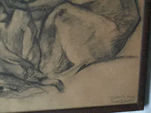 Tini van Doornik - Ingelijste houtskooltekening , Drie apen – 1930 – Lijst, 41½ x 57½ cm. kopen? Bied vanaf 100!