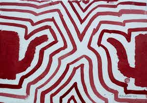 Klaas Gubbels - gemengde techniek op papier: Rode kannetjes - 2004 verkocht voor € 675!