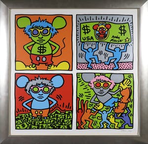 Buy Keith Haring - Handgesigneerde zeefdruk, Keith and Andy and Andy Mouse - Ingelijst? Bid from 1!