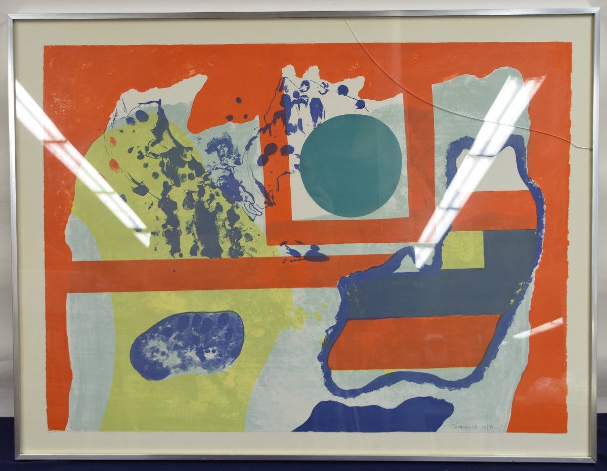 Jef Diederen - Linosnede - Compositie Rood kopen? Bied vanaf 20!