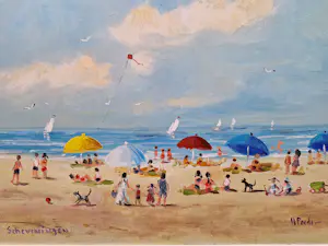 Henk Poeder - Vrolijk Zomers Strandgezicht bij Scheveningen kopen? Bied vanaf 110!