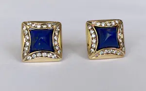 Oorbellen van 18 karaat geelgoud met lapis lazuli en diamanten. kopen? Bied vanaf 1000!