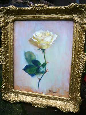 Niet of onleesbaar gesigneerd - Een roos is een roos is een roos -olieverf op paneel- verkocht voor € 10!