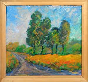 Jan Dekker - Olieverf op hardboard, Herfstbomen, Ingelijst verkocht voor € 1!