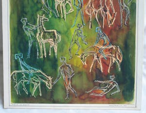 Klaas Pijlman - Gemengde techniek , “Mens en Paard” – 1965 – 60 x 40 cm kopen? Bied vanaf 75!