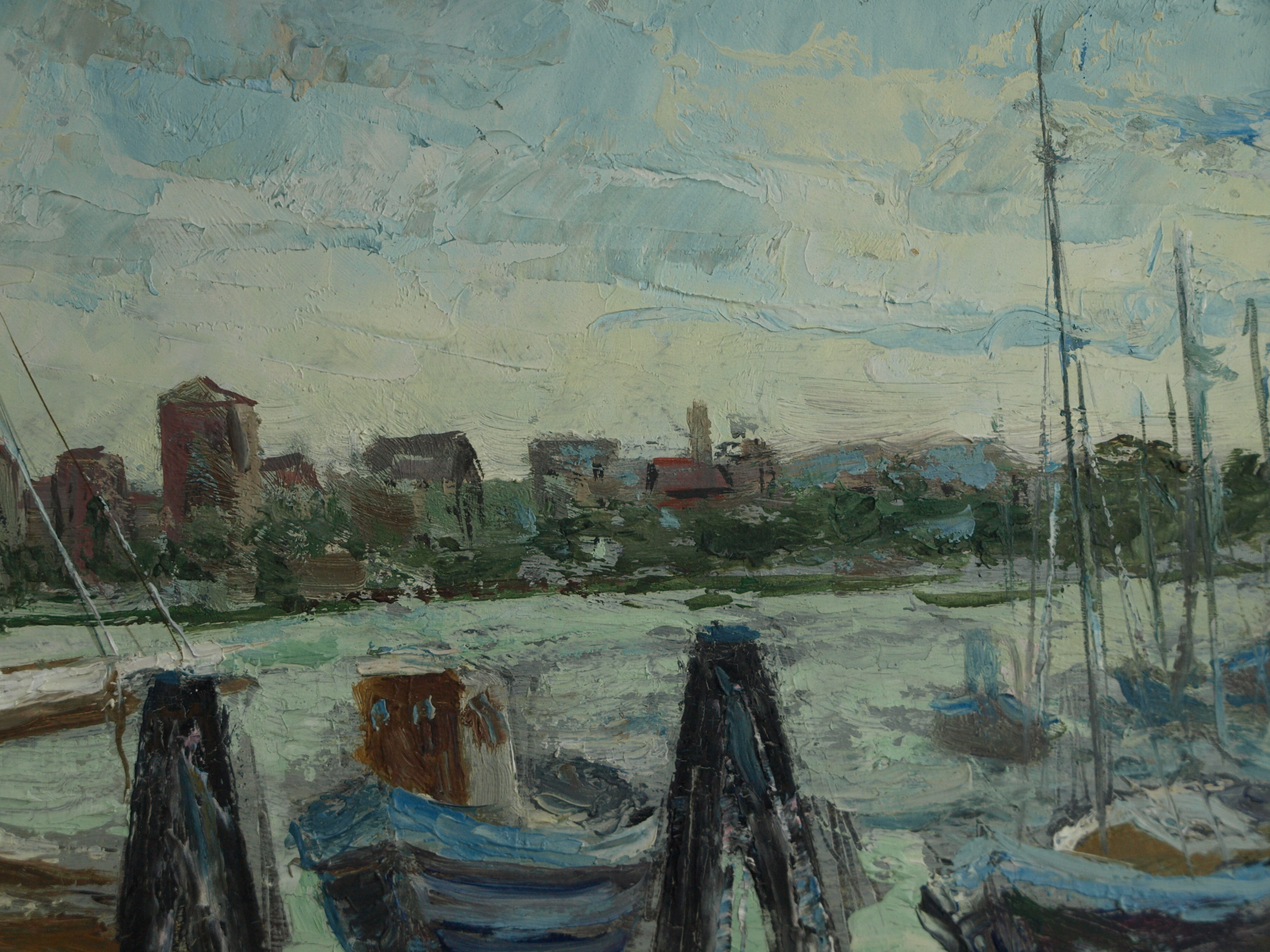 Niet of onleesbaar gesigneerd - Olieverf op board – Havengezicht – gesigneerd & ingelijst  kopen? Bied vanaf 1!