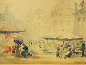 George Henry Downing - Aquarel - Bloemenmarkt in Londen kopen? Bied vanaf 30!