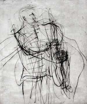 Hans Abbing - Ets: "de saxefonist" (warme marsh) - 1983 verkocht voor € 50!