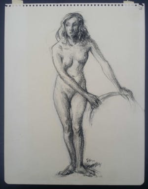 Hendrikus J. Eshuys - Naakt. Portret staande vrouw. kopen? Bied vanaf 35!