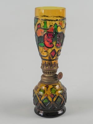 Curiosa - Vintage amber gebrandschilderd glas olielamp kopen? Bied vanaf 1!