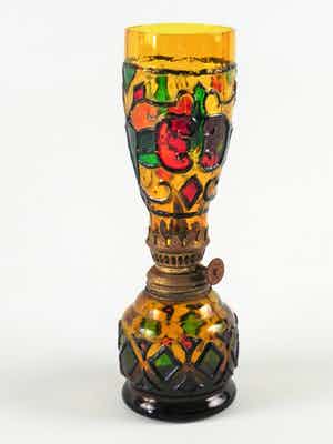 Vintage amber gebrandschilderd glas olielamp verkocht voor € 1!