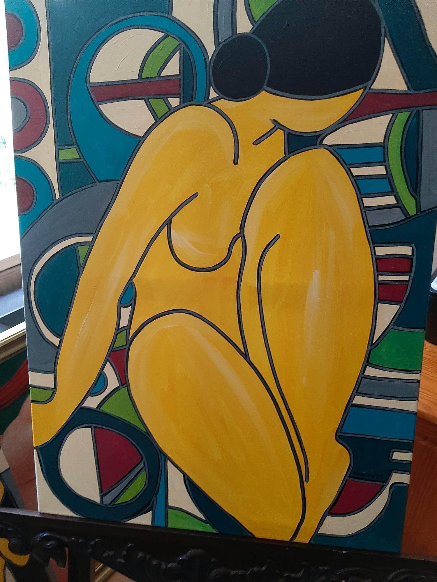 Patricia Kleyman - Acryl op doek. Titel, "Nu au vase rouge sur fond de cubisme " kopen? Bied vanaf 160!