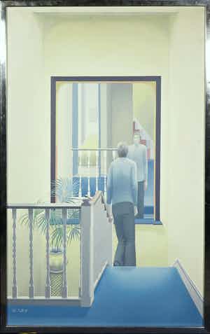 Niet of onleesbaar gesigneerd - Olieverf op doek, Trap - Ingelijst verkocht voor € 10!