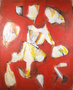 Christine Spierings - Olieverf op doek, Z.t. Rood (Groot) verkocht voor € 70!