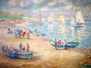 Klaas de Poel - Strandgezicht met zeilboten verkocht voor € 69!