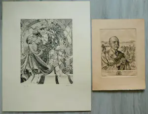 Bertil Schmull - LOT (2x)"Reïncarnatie" en kopergravure E.Reitsma-Valença kopen? Bied vanaf 75!