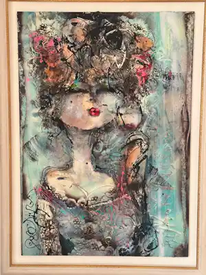 Guy Olivier - Portret vrouw afgebeeld in famboyante bourgondische stijl verkauft für € 650!