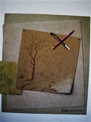 Hendrik Johannes Duiverman - Bijzonder Trompe-l’oeil Aquarel "van Boom tot Lucifer" gesigneerd kopen? Bied vanaf 10!