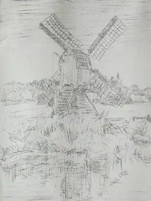 Willem Bastiaan Tholen - Wipmolen te Warmond - Ets kopen? Bied vanaf 1!