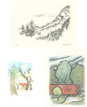 Hermann Gierer - e.a: Lot van drie handgesigneerde lithografieën: Landschappen kopen? Bied vanaf 20!