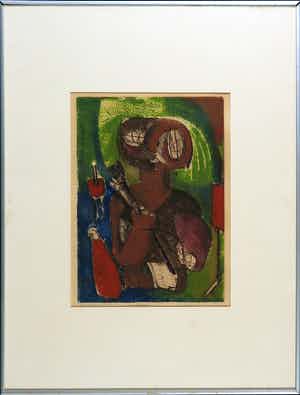 John Lie a Fo - Kleurenets, Krijger - Ingelijst (unicum) verkocht voor € 70!