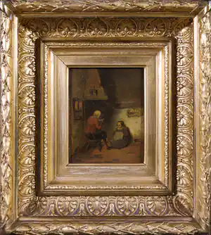 Niet of onleesbaar gesigneerd - Olieverf op paneel, Klassiek interieur verkocht voor € 1!