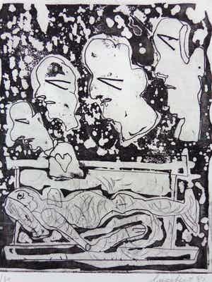 Lucebert - TYPISCHE FIGURATIE / ZW-W ETS / 65x50cm / SIG / 1981 verkocht voor € 135!