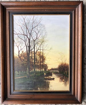Niet of onleesbaar gesigneerd - Prachtig schilderij van een kanaal landschap. kopen? Bied vanaf 10!