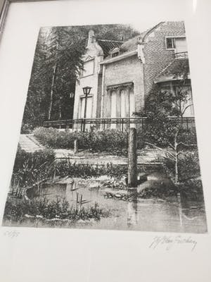 Jef Van Grieken - Zicht op villa (Keerbergen?), de omringende natuur en water. kopen? Bied vanaf 50!