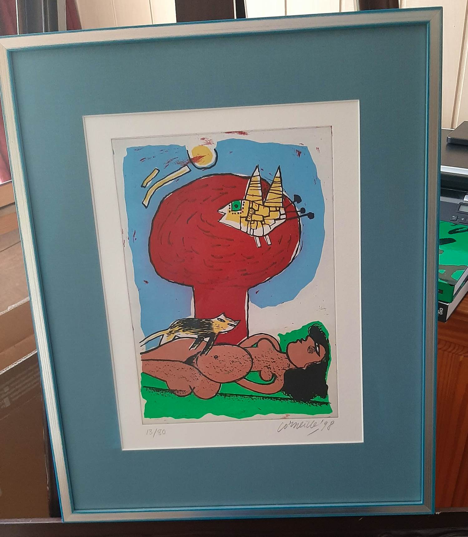 Corneille - Ets en Aquatint, Naakt met kat en vogel kopen? Bied vanaf 275!