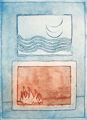 Jan Montyn - Elementen water en vuur, aquatint ets verkocht voor € 95!