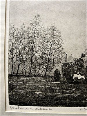 Wim van der Meij - Mooie Ets - kleine oplage (25) - "trekker met meeuwen" - gesigneerd kopen? Bied vanaf 29!