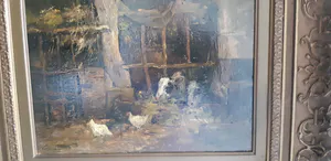 Cornelis Koppenol - Boereninterieur van boerenstal, koeien met kippen. kopen? Bied vanaf 400!