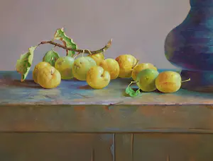 Hans Habraken - Stilleven met blauwe kan en gele pruimen kopen? Bied vanaf 795!