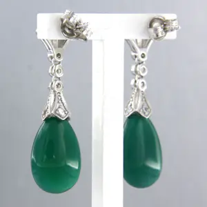 14k gouden oorhangers met chalcedoon en single cut geslepen diamant tot. 0.32ct kopen? Bied vanaf 460!