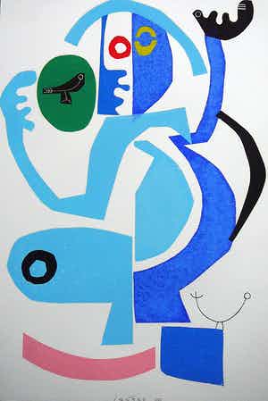 Lex Heijligers - Man met vogels -monotype tweeluik 1995- verkocht voor € 65!