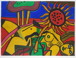 Corneille - Zeefdruk, Vrouw met zonnebloem - Ingelijst kopen? Bied vanaf 250!