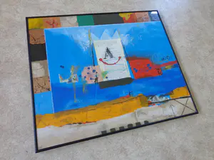 Theo Koster - "A" / KLEURZEEFDRUK + COLLAGE + OPGEHOOGD / 61x72cm / KADER / SIG kopen? Bied vanaf 50!