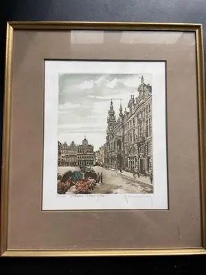 Roger Hebbelinck - Vijfluik van Aquarellen over Brussel, genummerd en gehandtekend. kopen? Bied vanaf 120!
