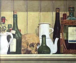 Jan Engelberts - C3805-21 - Stilleven met flessen en schedel verkocht voor € 150!